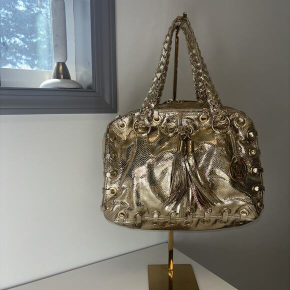 Y2K Michael Kors Leather Satchel Shoulder Bag Handbag Purse Embossed With Tassel - Picture 1 of 15